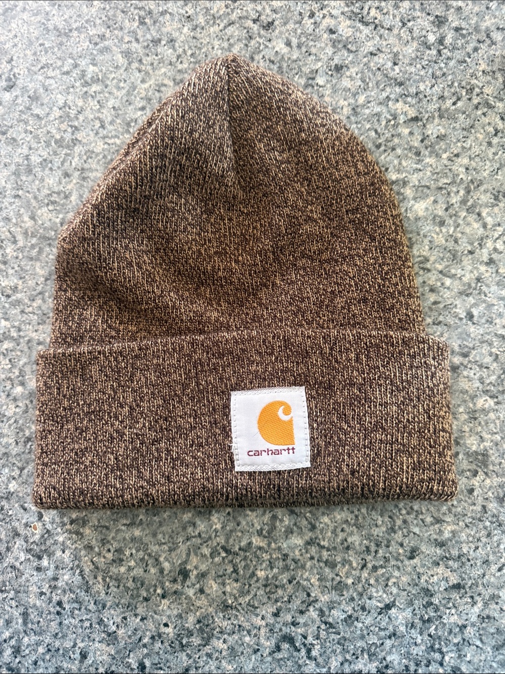 Carhartt Marled Brown Knit Cuffed Beanie with Logo Patch